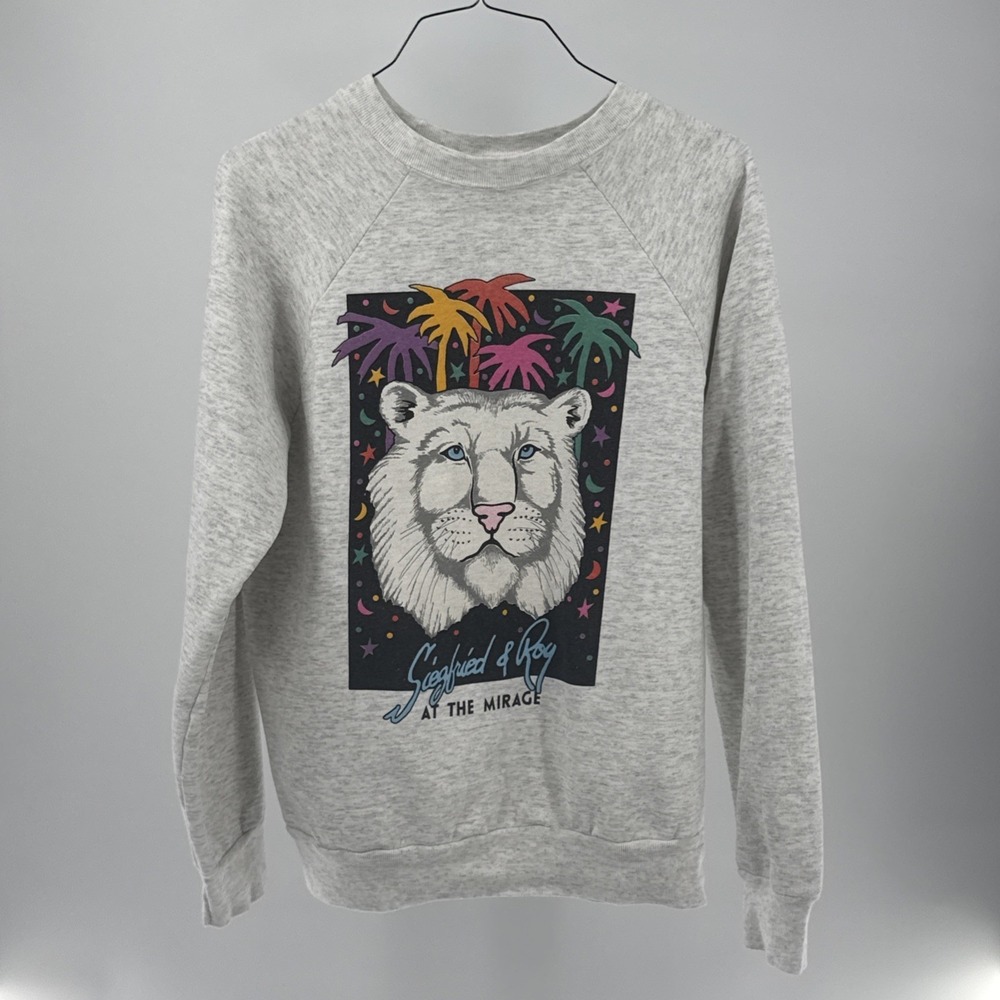 RARE Vintage 90s Siegfried & Roy At Mirage Tiger Graphic Sweatshirt Large Gray